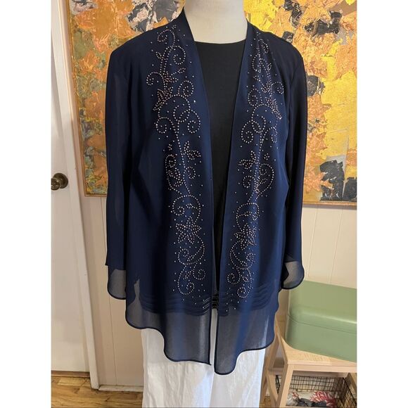 R & M Richard’s Plus Size Sheer Navy blue Beaded Evening Jacket 22W - Picture 3 of 9